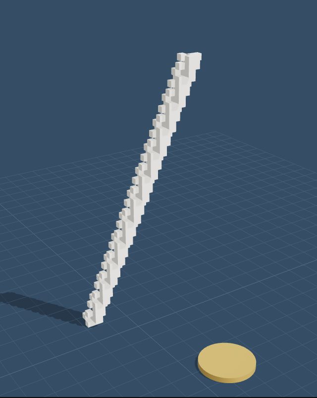 The glider's staircase as plain cubes, which touch only along edges and at corners.